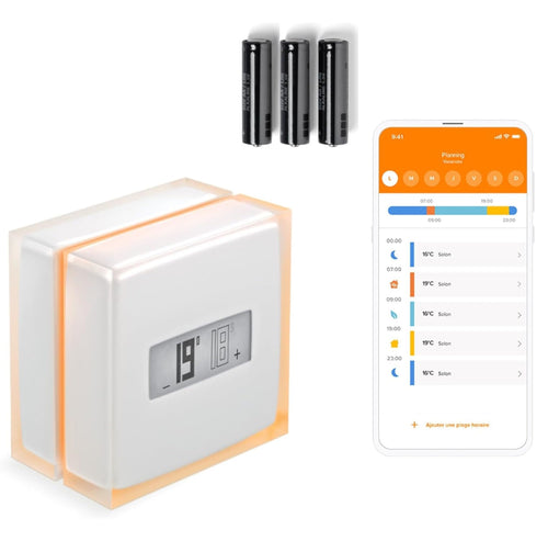 Netatmo Intelligenter Heizungsthermostat NTH01-AMZ – WiFi App, weiß, zylindrisch, mit Display zur smarten Heizungssteuerung per WLAN-App.