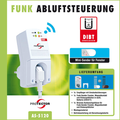 PROTECTOR AS-5120 Funk-Abluftsteuerung mit Fensterkontaktschalter und Funksteckdose