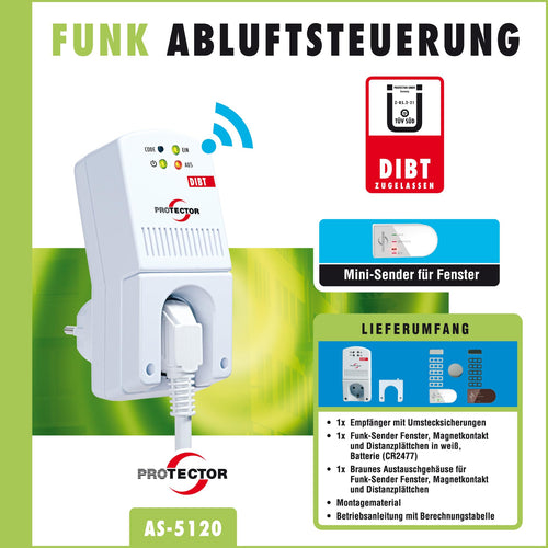 PROTECTOR AS-5120 Funk-Abluftsteuerung mit Fensterkontaktschalter und Funksteckdose