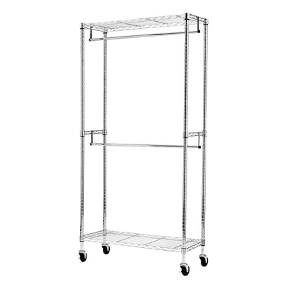 Amazon Basics Doppel-Kleiderständer mit Rollen, 181 kg, Chrom