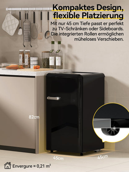 Devoko 75L Retro Kühlschrank mit Gefrierfach Schwarz