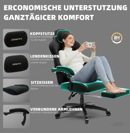 Dowinx Gaming Stuhl ergonomisch mit Fussstütze, hellschwarz