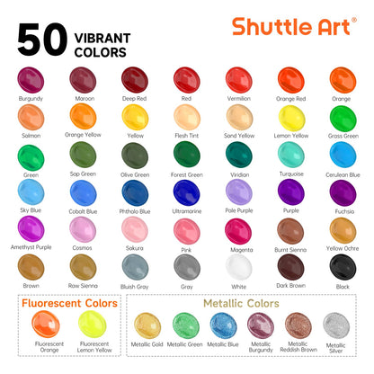 Shuttle Art Acrylfarben Set, 50 Farben à 60 ml, wasserfest, ungiftig