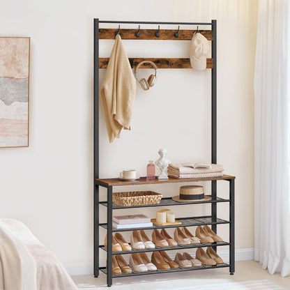 HOOBRO Garderobenständer EBF801MT01 mit Schuhregal – Dunkelbraun