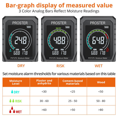 Proster Feuchtigkeitsmessgerät stiftlos LCD 5-40 mm Schwarz/Orange