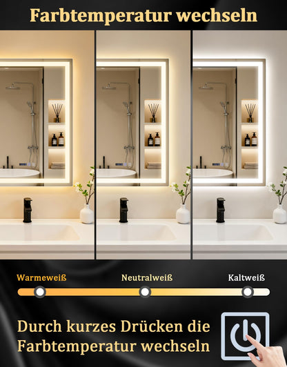 Mursche LED Badspiegel 50x70 cm mit Beleuchtung und Touch-Schalter
