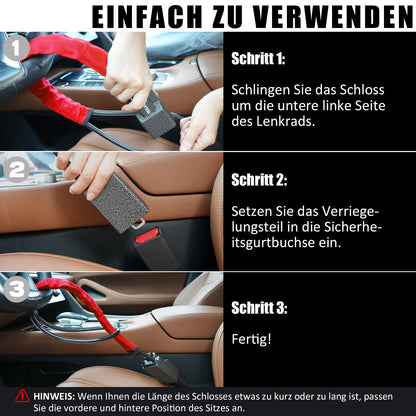 Tevlaphee Lenkradkralle für Auto mit Metallkopf und 3 Schlüsseln, Rot