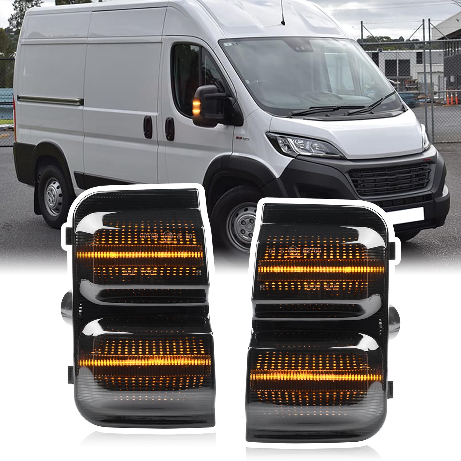 njssjd LED Spiegelblinker für Fiat Ducato, Boxer, Jumper Schwarz mit Rauchglas für den Aussenspiegel