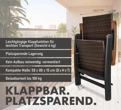 BRUBAKER Modena Gartenstuhl – Hochlehner Klappbar 2er Set Braun Grau