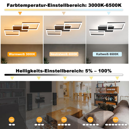 ZMH LED Deckenleuchte - 48W Dimmbar Schwarz mit Fernbedienung