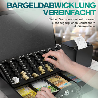ACROPAQ Geldkassette abschliessbar, gross, mit Münzzählbrett, schwarz
