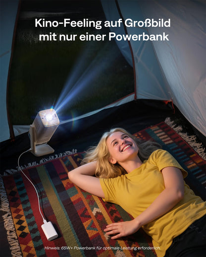 Aurzen Boom Air Mini Beamer mit Google TV, Full HD, USB-C, Cremeweiss