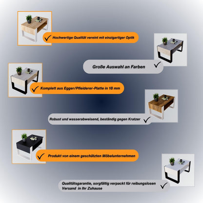 CraftPAK Couchtisch Holzwerkstoff mit Ablage – Retro-Schwarz