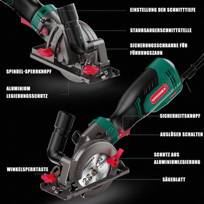 HYCHIKA Handkreissäge 750W – Set mit 3 Sägeblättern 115/125mm