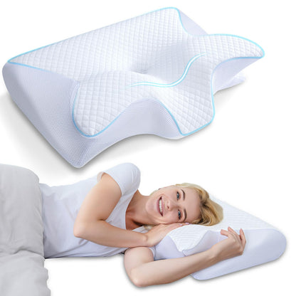 HOMCA Nackenkissen Memory Foam ergonomisches Kopfkissen 60x40 cm mit konturierter Wellenform