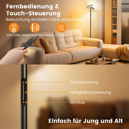 SIBRILLE LED Deckenfluter Dimmbar Schwarz – Leselampe m. Fernbedienung