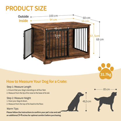 Hzuaneri Hundebox Holz 100cm - Vintagebraun mit Schiebetüren