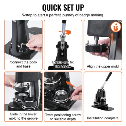 VEVOR Knopfmaschine Button Maker Set 25 mm & 58 mm, 500 Teile