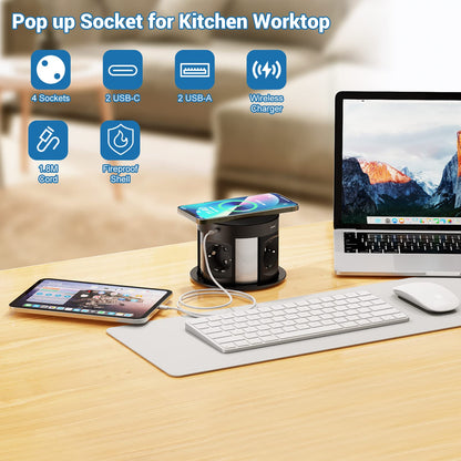 SmartDesk Versenkbare Tischsteckdose 4-fach USB-C/A Qi Schwarz