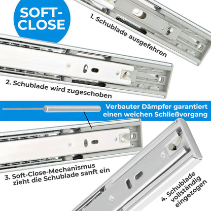 Stahlia Teleskopschienen Vollauszug – 45x400mm Softclose 8 Stk.