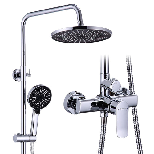 KeeGone Duschsystem mit Armatur, 26 cm Regendusche, höhenverstellbar, Edelstahl verchromt