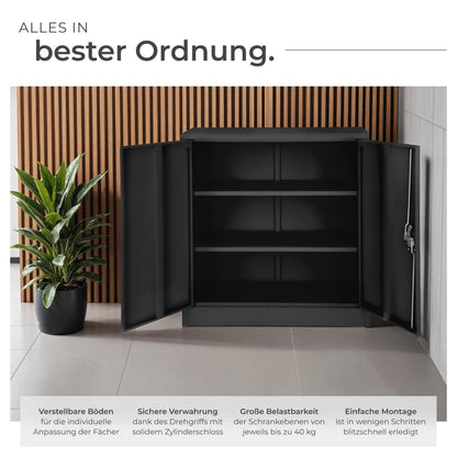 tectake® Metall Aktenschrank abschliessbar 90x40x90 cm - Schwarz