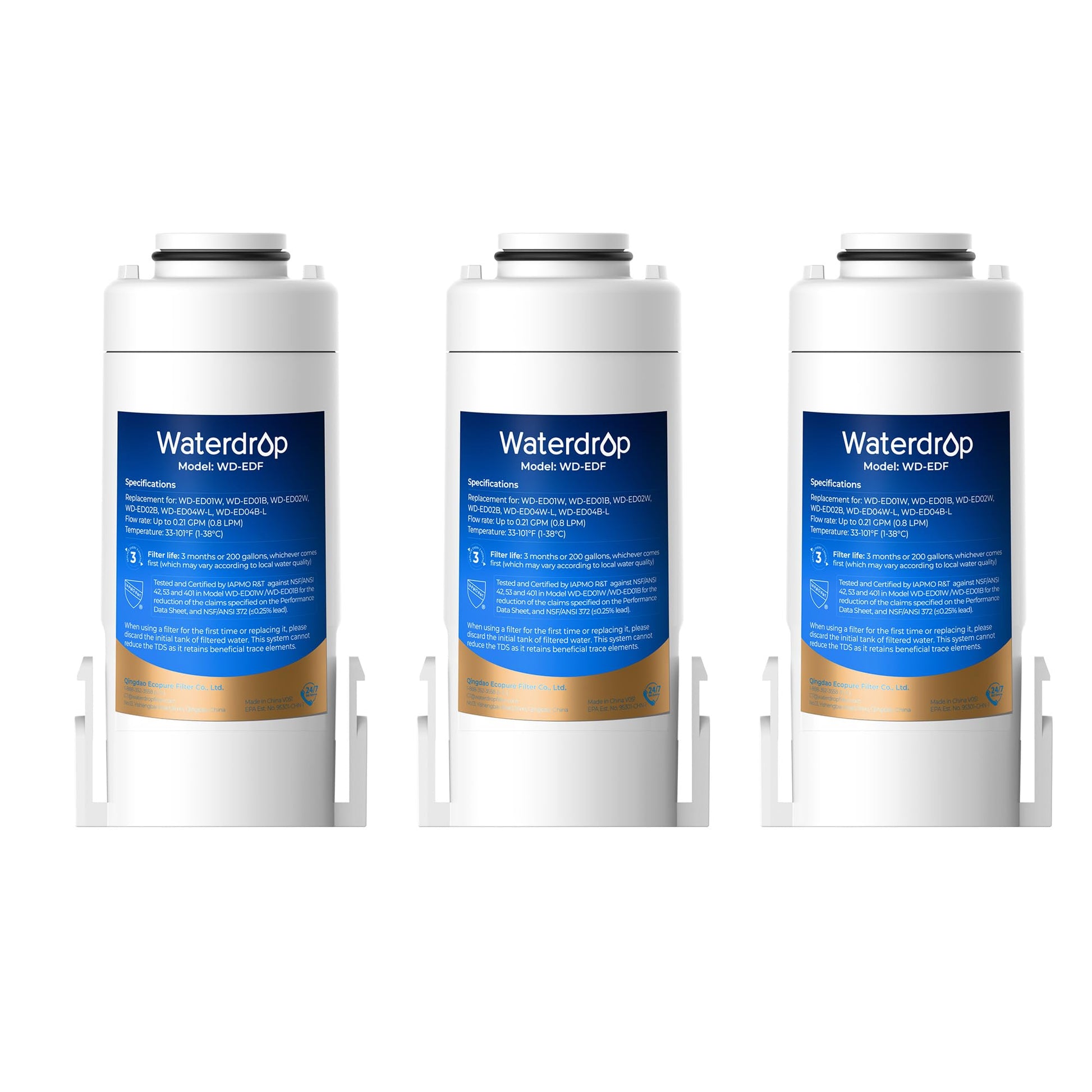 Waterdrop WD-EDF Ersatzfilter für Instant-Wasserfilterkannen, 3er-Pack – Ersatzfilterkartuschen mit Kohlenstoffblock