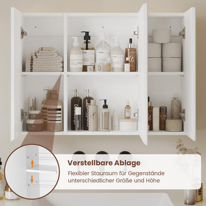 DICTAC Spiegelschrank Badezimmer 80x60cm 3 Türen – Weiss