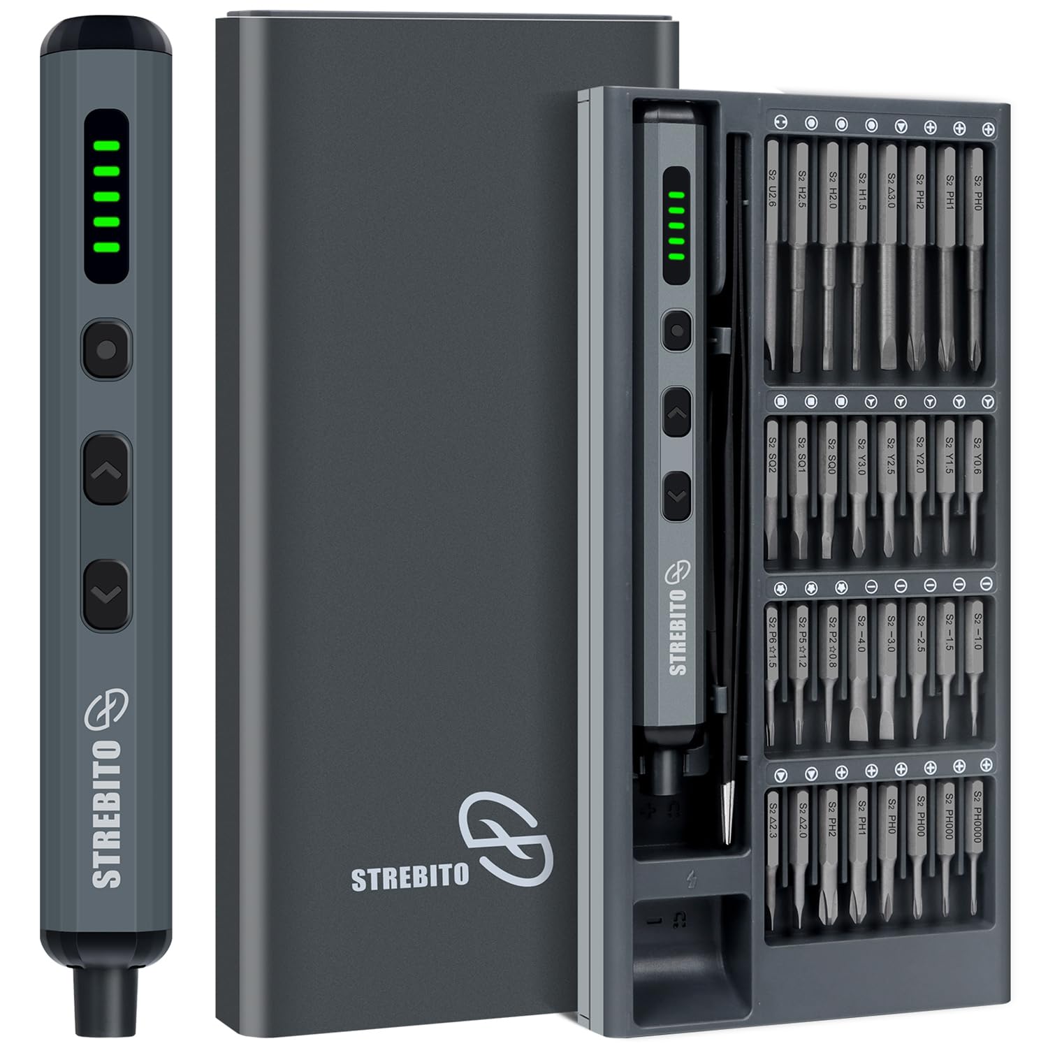 STREBITO Mini-Elektroschrauber-Set 70-in-1 mit 64 S2-Präzisionsbits im Magnetgehäuse