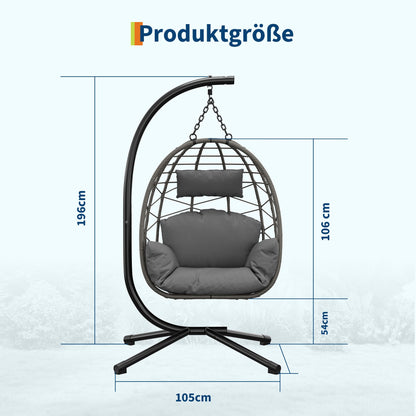GarveeHome Hängesessel mit Gestell, PE-Rattan, bis 150 kg, Grau