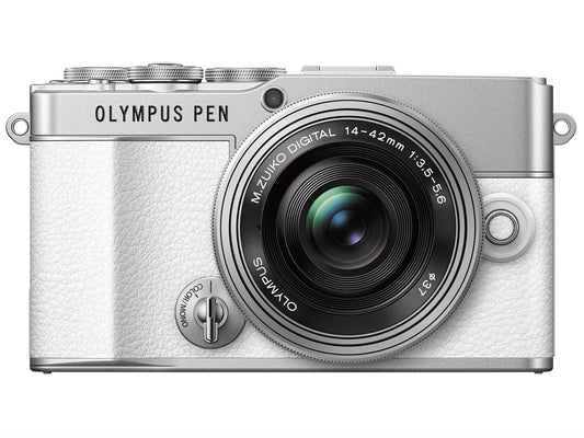Olympus Pen E-P7 Kamera Kit – weiss mit 14-42mm EZ. Weisse, kompakte Systemkamera mit 14-42mm EZ Objektiv zur Foto- und Videoaufnahme.