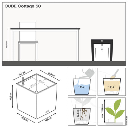 LECHUZA Cube Cottage 50 Pflanzgefäss Graphitschwarz 15393