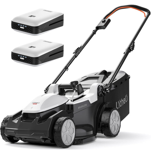 Litheli Akku Rasenmäher 2 x 20V Brushless, 38 cm, bis 300 m² mit 40 l Fangkorb und klappbarem Griff