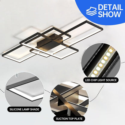 ASJK LED Deckenleuchte Modern Eckig – 80cm, Schwarz mit Fernbedienung