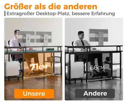 ODK Gaming Eckschreibtisch LED – Schwarz 168x120cm