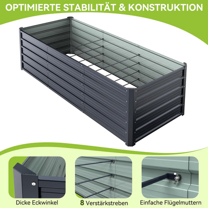 Ohuhu Hochbeet Metall 240 x 90 x 60 cm, verzinkter Stahl, Anthrazit