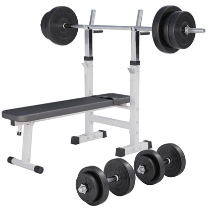 GORILLA SPORTS® Hantelbank mit Langhantelset – Klappbar. Schwarze, klappbare Hantelbank für Krafttraining mit Langhanteln.