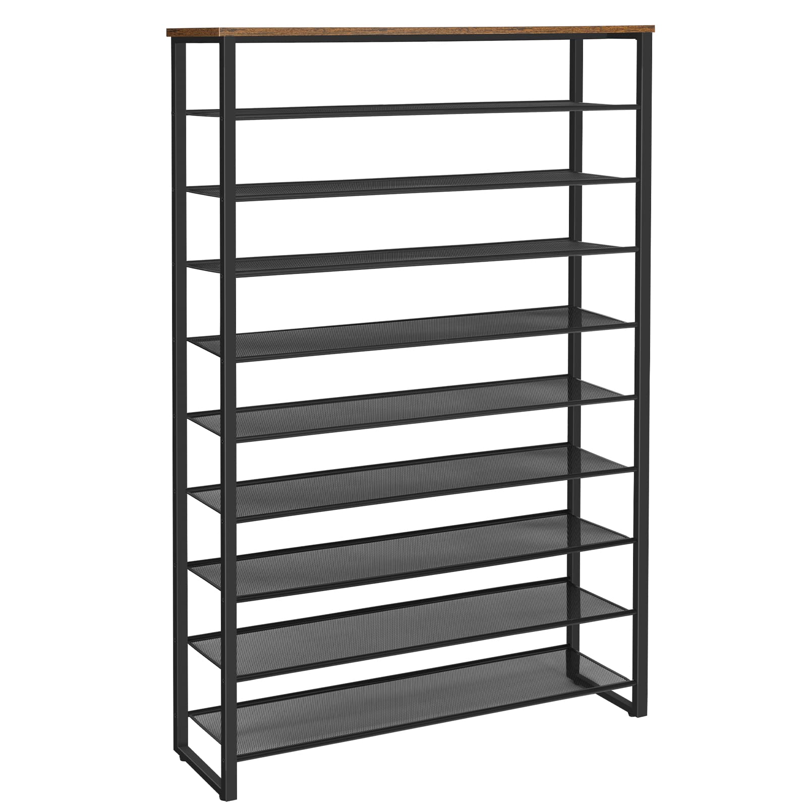 HOOBRO EBF171XJ01 Schuhregal – 10 Ebenen Vintagebraun-Schwarz. Hohes Regal zur platzsparenden Schuhaufbewahrung.