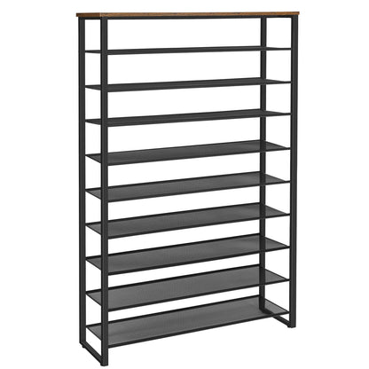 HOOBRO EBF171XJ01 Schuhregal – 10 Ebenen Vintagebraun-Schwarz. Hohes Regal zur platzsparenden Schuhaufbewahrung.