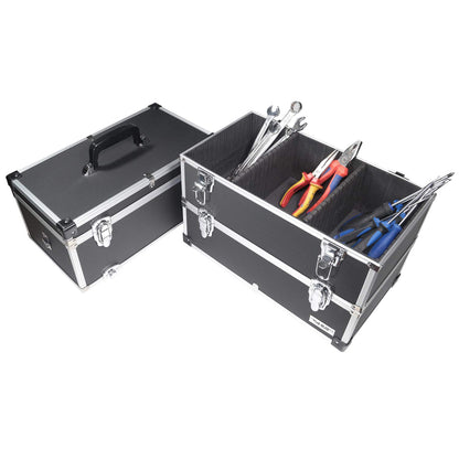 HMF 14661-02 Alu Werkzeugkoffer leer – Schwarz, 3 Etagen