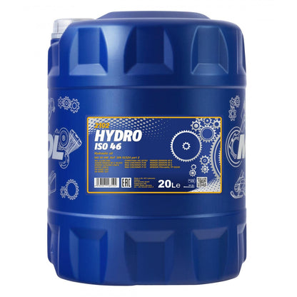 MANNOL Hydro ISO 46 LONGLIFE Hydrauliköl - 20 L: Blauer 20L-Kanister. Hydrauliköl ISO 46 für Langzeitgebrauch in Hydrauliksystemen.