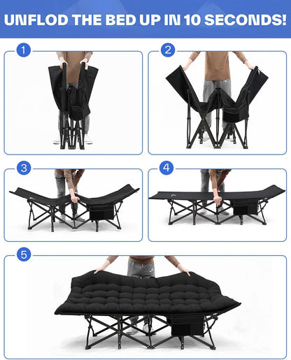 Sportneer Feldbett mit Matratze – Camping- & Gästebett Schwarz