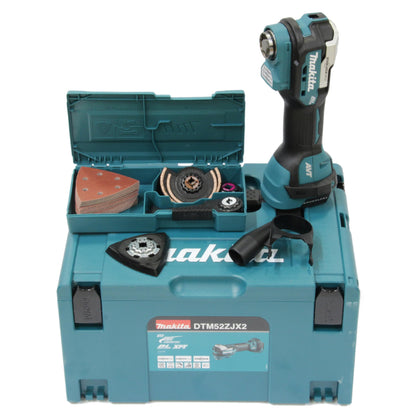 Makita DTM52ZJX2 Akku-Multifunktionswerkzeug 18V - MAKPAC. Blau-schwarzes oszillierendes Werkzeug zum Sägen, Schleifen, Trennen.