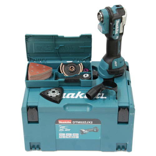 Makita DTM52ZJX2 Akku-Multifunktionswerkzeug 18V - MAKPAC. Blau-schwarzes oszillierendes Werkzeug zum Sägen, Schleifen, Trennen.