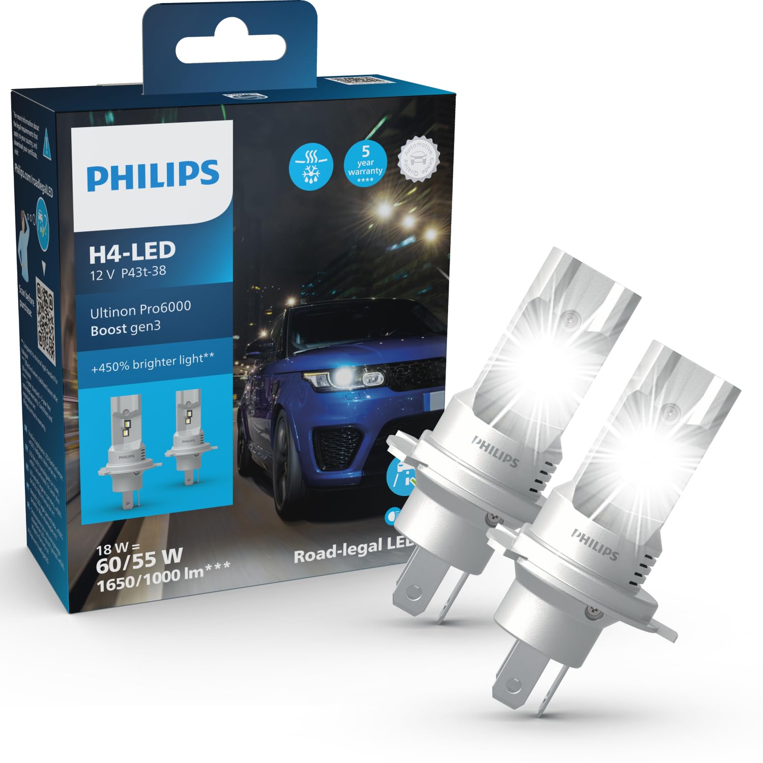 Philips Ultinon Pro6000 Boost H4 LED-Nachrüstlampe Direct-fit, kompaktes Leuchtmittel