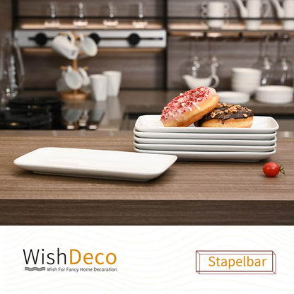 WishDeco Servierteller 6er Set, Porzellan weiss, rechteckig 23x12 cm