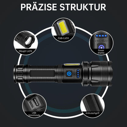 ZEUSFIRE LED Taschenlampe aufladbar, 2 Stück, 100.000 Lumen, IPX7