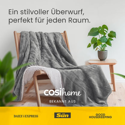 Cosi Home Heizdecke 180 x 130 cm, elektrische Wärmedecke, Grau