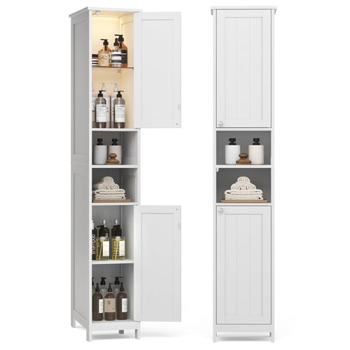 VASAGLE BBC566W03 Bad Hochschrank mit Beleuchtung Wolkenweiss. Integrierte LED-Beleuchtung. Für vertikalen Badstauraum.