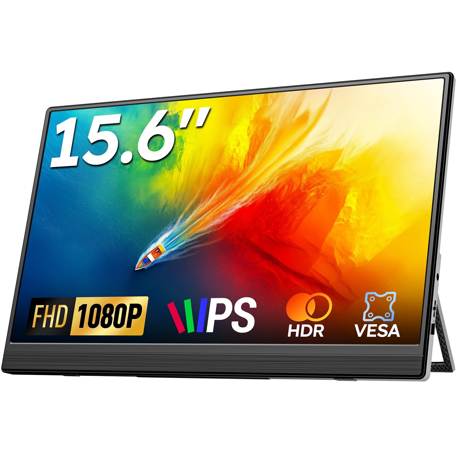 Omiodo Tragbarer Monitor 15,6 Zoll FHD IPS mit USB-C und Mini HDMI, ultradünn und mit Ständer